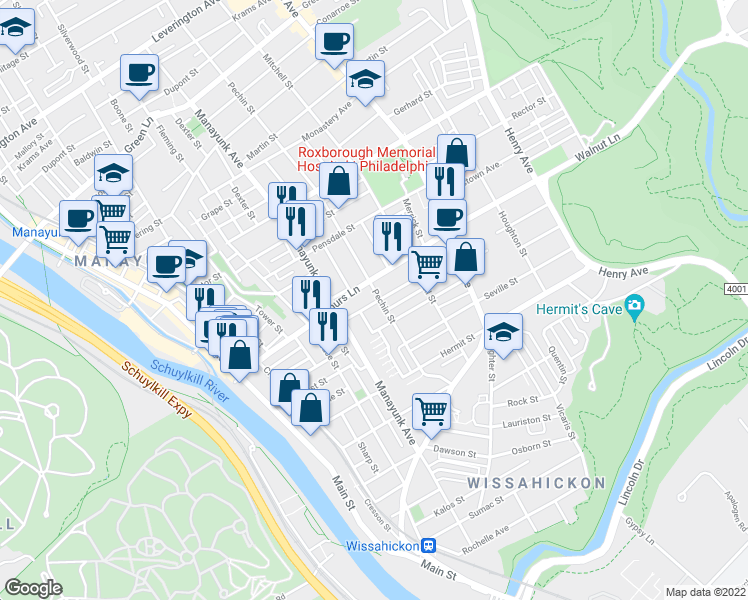 map of restaurants, bars, coffee shops, grocery stores, and more near 326 Kingsley Street in Philadelphia