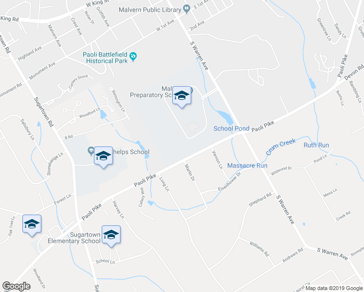 map of restaurants, bars, coffee shops, grocery stores, and more near 418 South Warren Avenue in Malvern