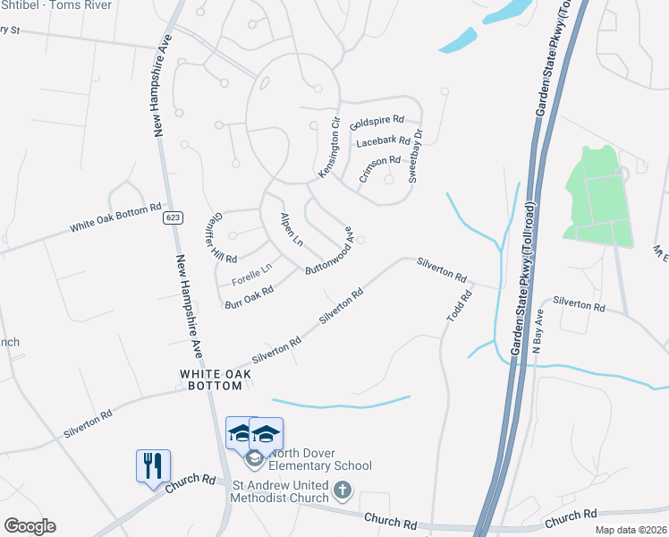 map of restaurants, bars, coffee shops, grocery stores, and more near 1756 Buttonwood Avenue in Toms River