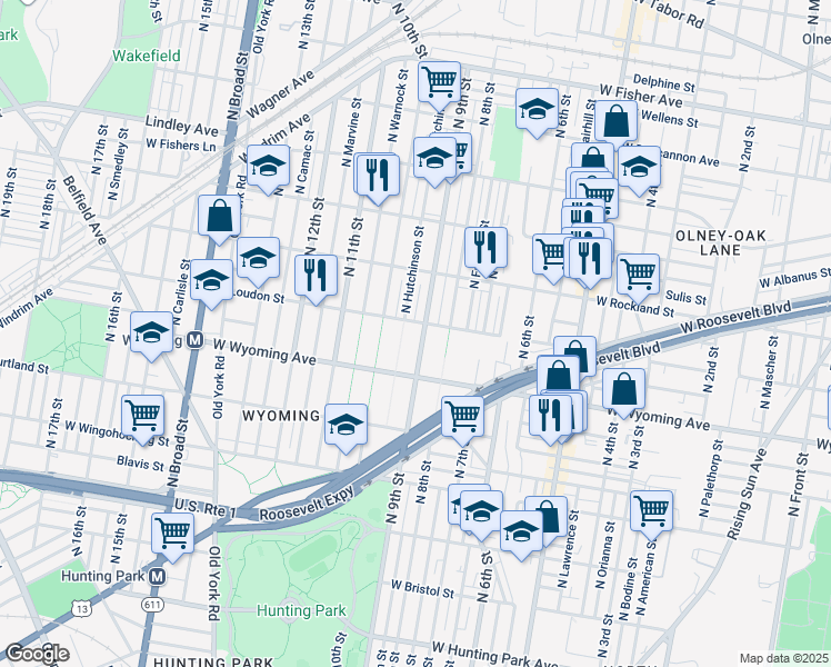 map of restaurants, bars, coffee shops, grocery stores, and more near 4754 North 9th Street in Philadelphia