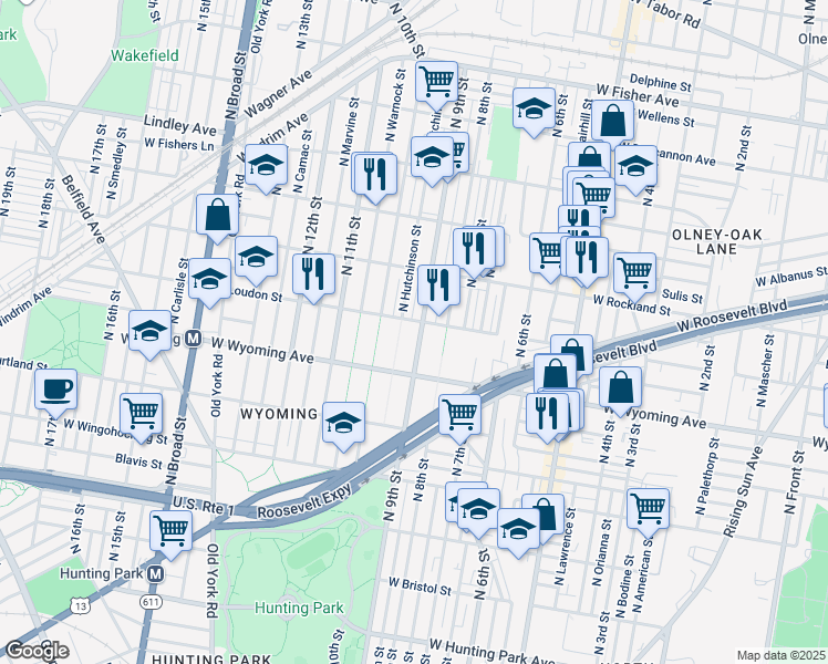map of restaurants, bars, coffee shops, grocery stores, and more near 4754 North 9th Street in Philadelphia