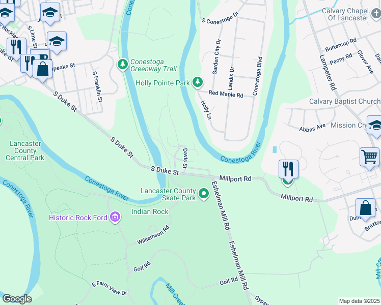 map of restaurants, bars, coffee shops, grocery stores, and more near 28 Belmont Street in Lancaster