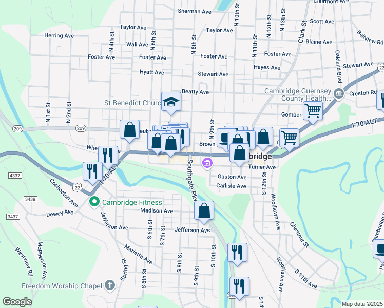 map of restaurants, bars, coffee shops, grocery stores, and more near 814 Wheeling Ave in Cambridge