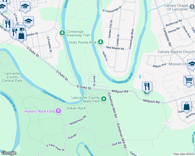 map of restaurants, bars, coffee shops, grocery stores, and more near 28 Belmont Street in Lancaster