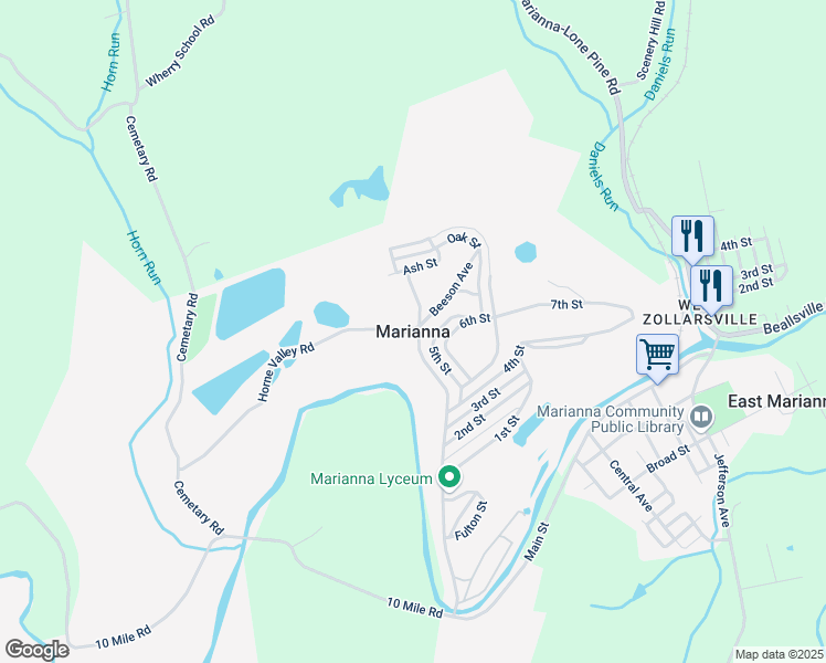 map of restaurants, bars, coffee shops, grocery stores, and more near in Marianna