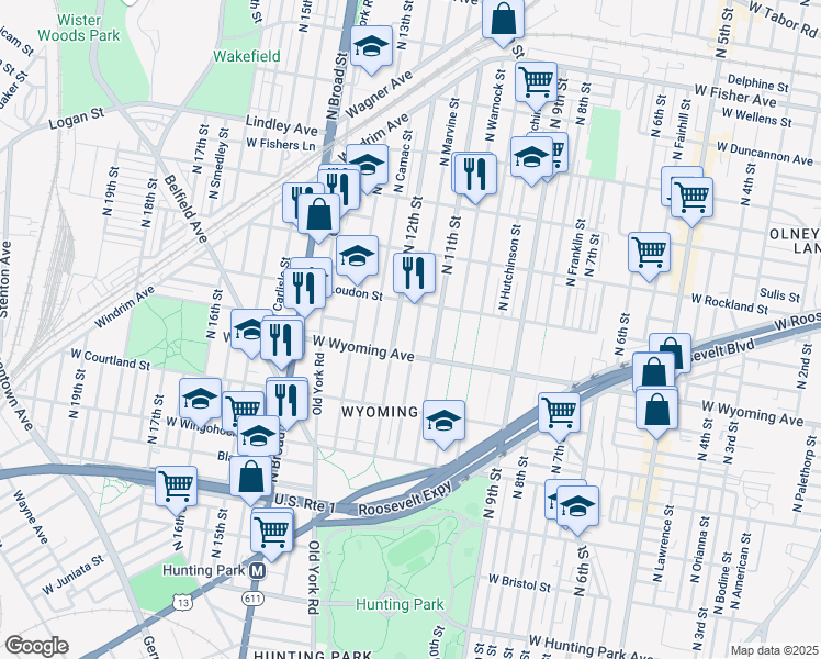map of restaurants, bars, coffee shops, grocery stores, and more near 4715 North 12th Street in Philadelphia