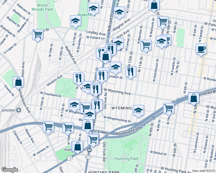 map of restaurants, bars, coffee shops, grocery stores, and more near in Philadelphia