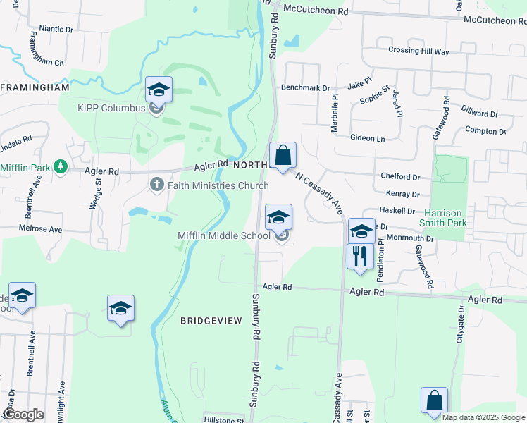 map of restaurants, bars, coffee shops, grocery stores, and more near 2895 Sunbury Square in Columbus