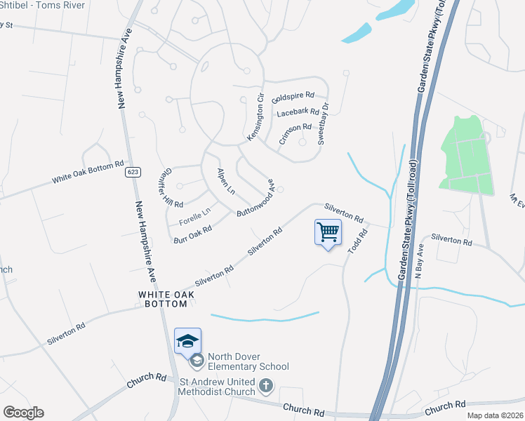 map of restaurants, bars, coffee shops, grocery stores, and more near 1756 Buttonwood Avenue in Toms River
