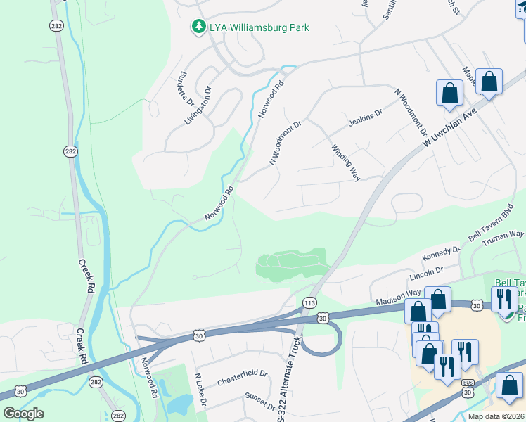 map of restaurants, bars, coffee shops, grocery stores, and more near 1301 Campbell Circle in Downingtown