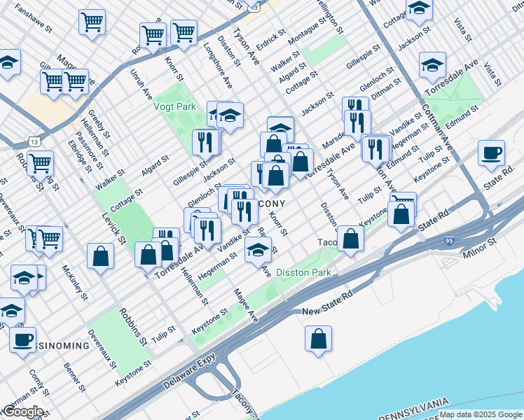 map of restaurants, bars, coffee shops, grocery stores, and more near in Philadelphia