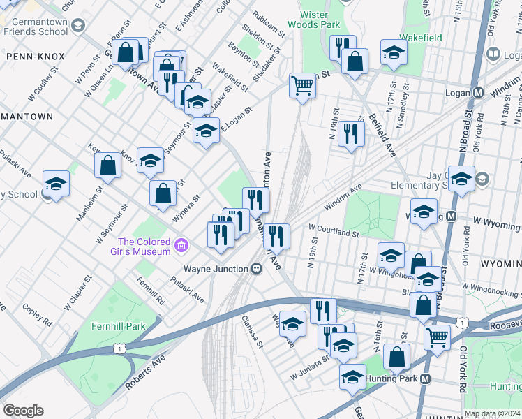 map of restaurants, bars, coffee shops, grocery stores, and more near in Philadelphia