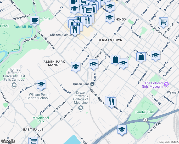map of restaurants, bars, coffee shops, grocery stores, and more near 526 Midvale Avenue in Philadelphia