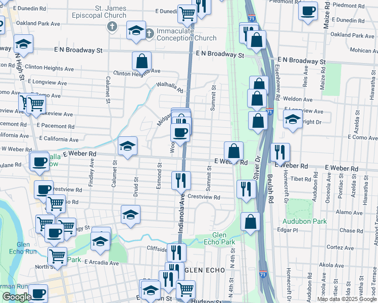 map of restaurants, bars, coffee shops, grocery stores, and more near 476 East Weber Road in Columbus