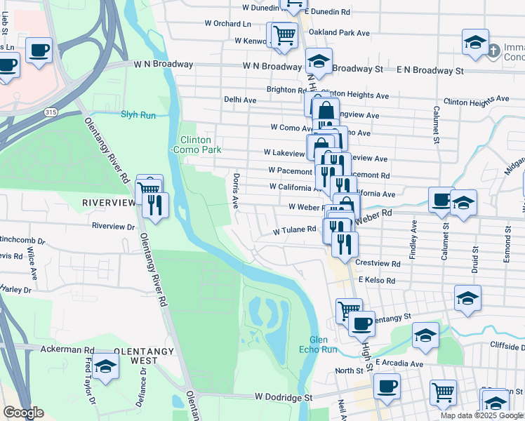 map of restaurants, bars, coffee shops, grocery stores, and more near 3090 Sunset Drive in Columbus