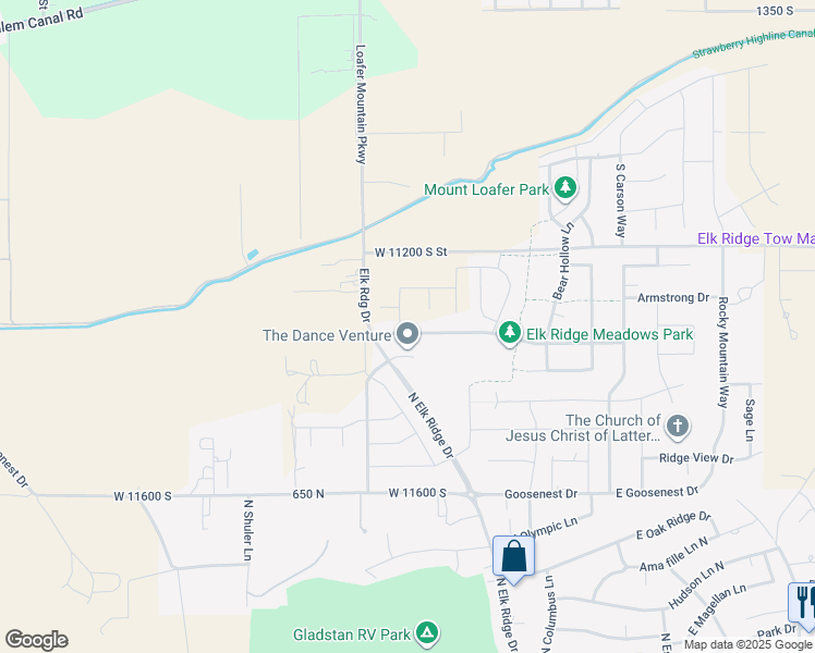 map of restaurants, bars, coffee shops, grocery stores, and more near Sky Hawk Way in Elk Ridge