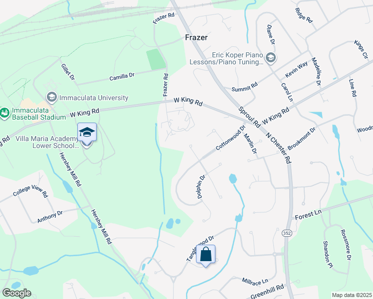 map of restaurants, bars, coffee shops, grocery stores, and more near 794 Trout Run Drive in Malvern