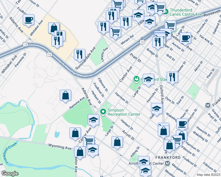 map of restaurants, bars, coffee shops, grocery stores, and more near 955R Fillmore Street in Philadelphia