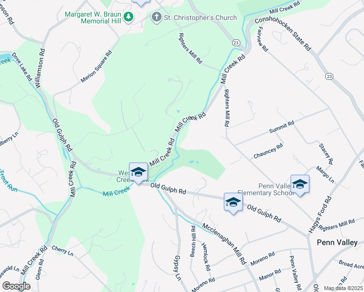 map of restaurants, bars, coffee shops, grocery stores, and more near 56 Righters Mill Road in Narberth