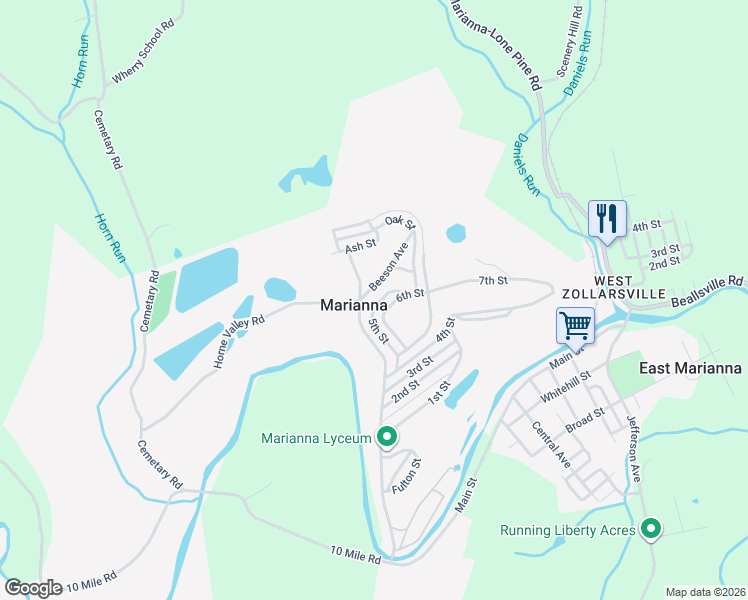 map of restaurants, bars, coffee shops, grocery stores, and more near 707 6th Street in Marianna