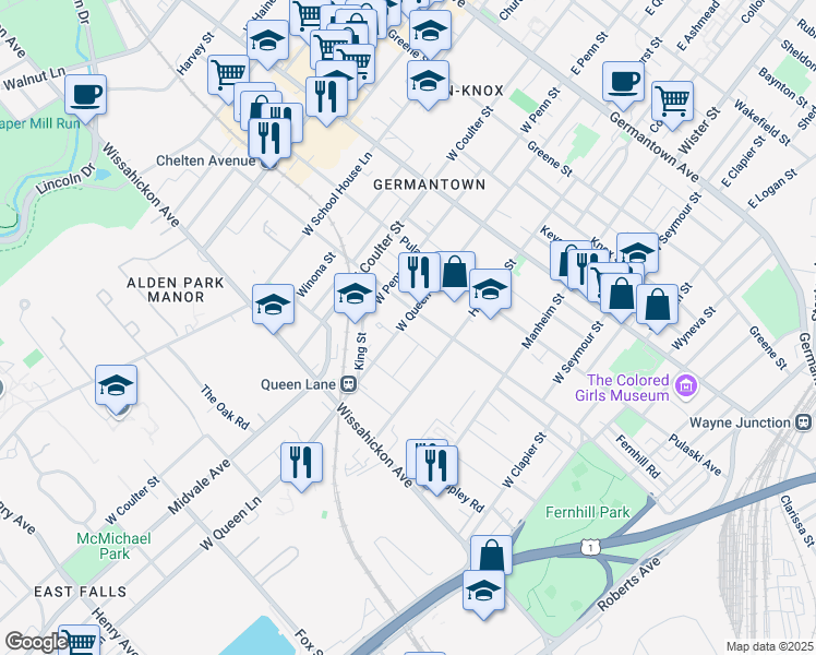 map of restaurants, bars, coffee shops, grocery stores, and more near 5237 McKean Avenue in Philadelphia