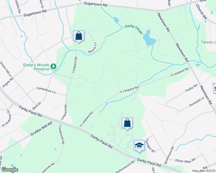 map of restaurants, bars, coffee shops, grocery stores, and more near 1276 Farm Road in Berwyn
