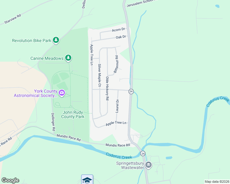 map of restaurants, bars, coffee shops, grocery stores, and more near 205 Laurel Drive in Mount Wolf