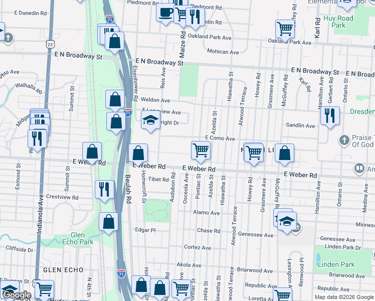 map of restaurants, bars, coffee shops, grocery stores, and more near 873 Melrose Avenue in Columbus