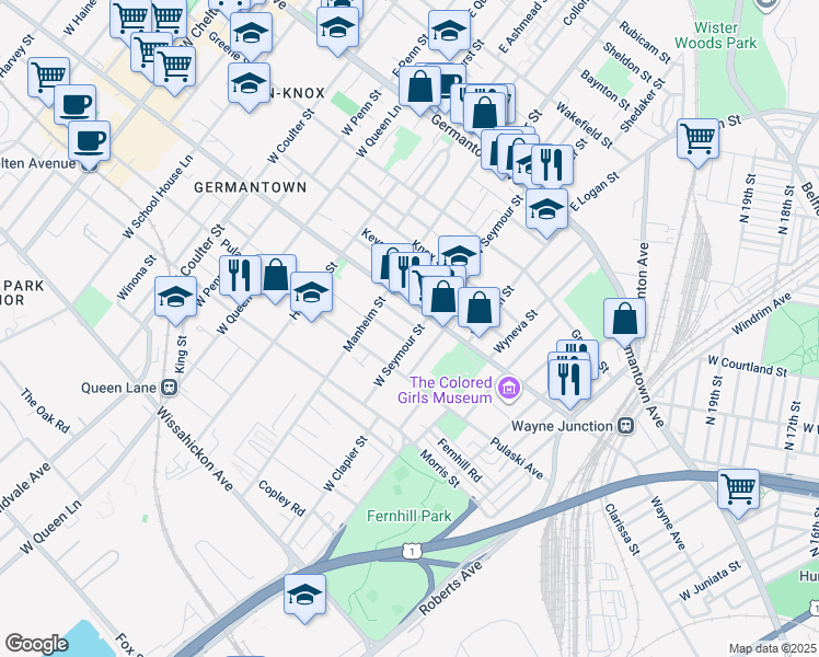 map of restaurants, bars, coffee shops, grocery stores, and more near 5008 Tacoma Street in Philadelphia