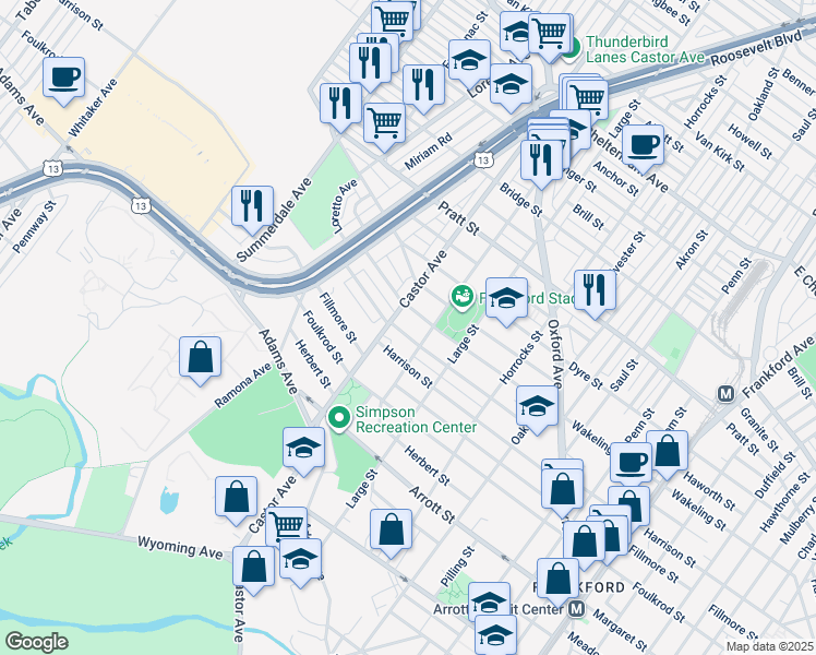 map of restaurants, bars, coffee shops, grocery stores, and more near 1019 Allengrove Street in Philadelphia