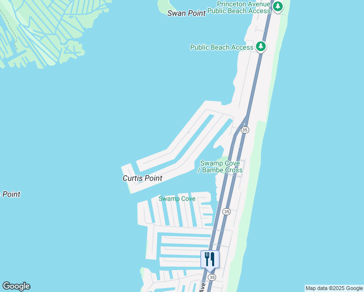 map of restaurants, bars, coffee shops, grocery stores, and more near 145 Squan Beach Drive in Mantoloking