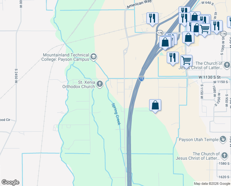 map of restaurants, bars, coffee shops, grocery stores, and more near 1218 1740 West in Payson