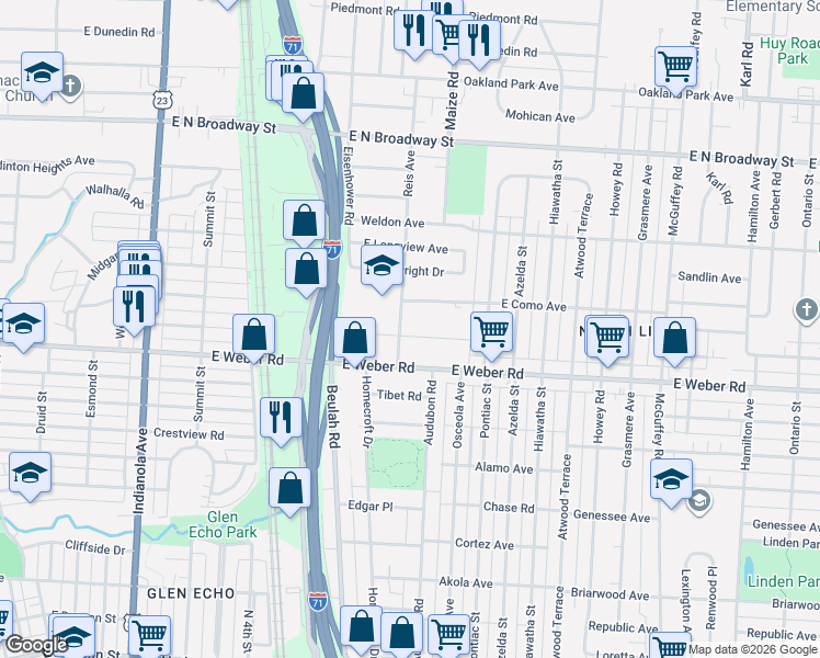 map of restaurants, bars, coffee shops, grocery stores, and more near 779 Melrose Avenue in Columbus