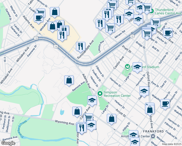 map of restaurants, bars, coffee shops, grocery stores, and more near 4723 Ramona Avenue in Philadelphia