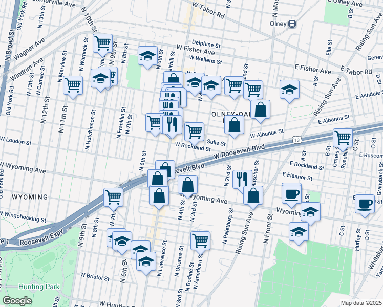 map of restaurants, bars, coffee shops, grocery stores, and more near 4820 North 4th Street in Philadelphia