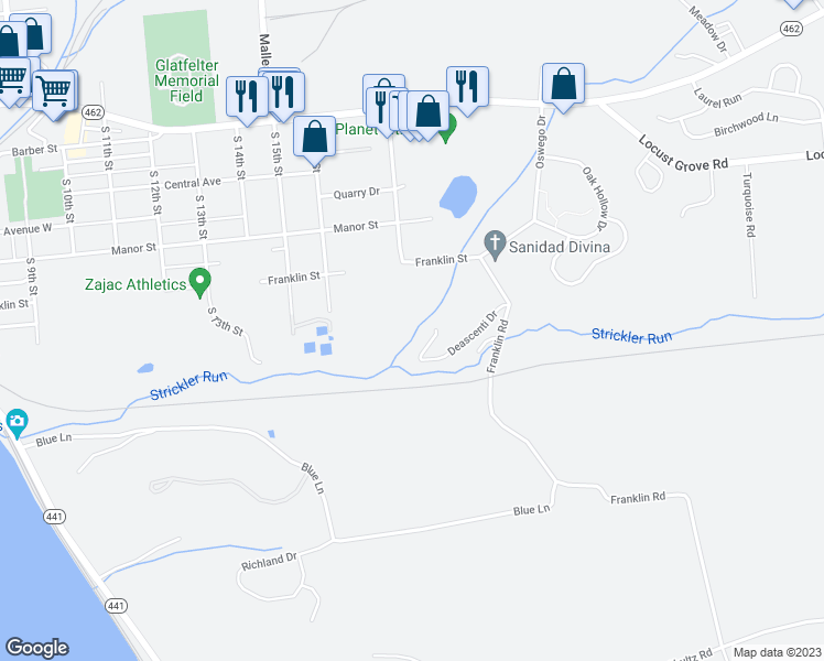 map of restaurants, bars, coffee shops, grocery stores, and more near 865 South 13th Street in Columbia