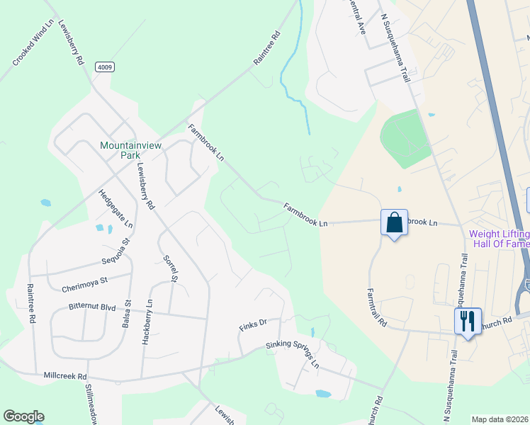 map of restaurants, bars, coffee shops, grocery stores, and more near 750 Farmbrook Lane in York