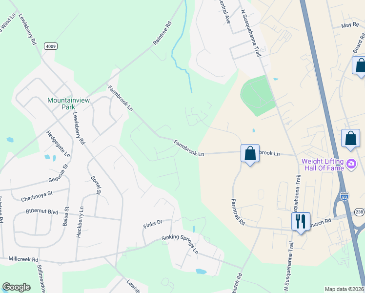 map of restaurants, bars, coffee shops, grocery stores, and more near 750 Farmbrook Lane in York