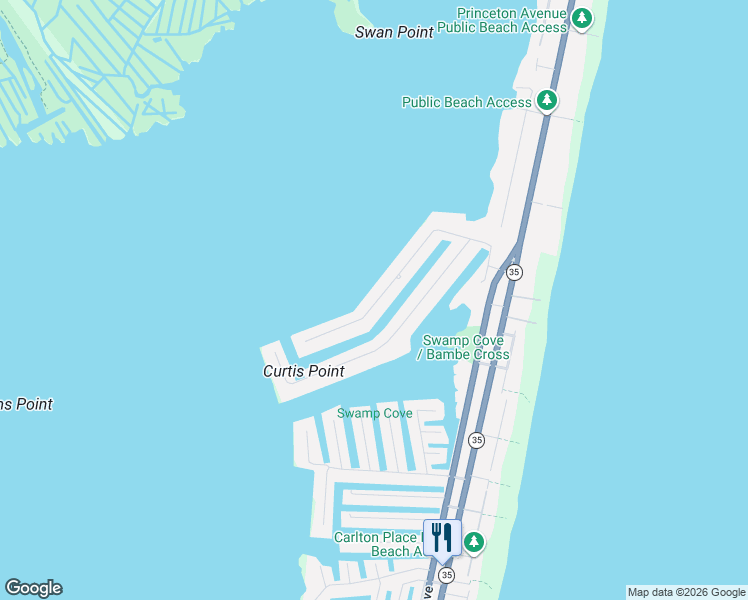 map of restaurants, bars, coffee shops, grocery stores, and more near 145 Squan Beach Drive in Mantoloking