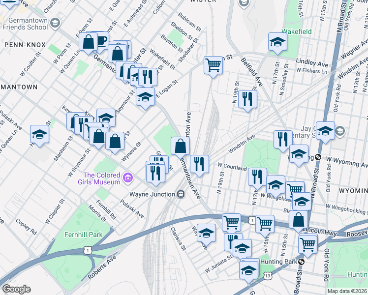 map of restaurants, bars, coffee shops, grocery stores, and more near in Philadelphia