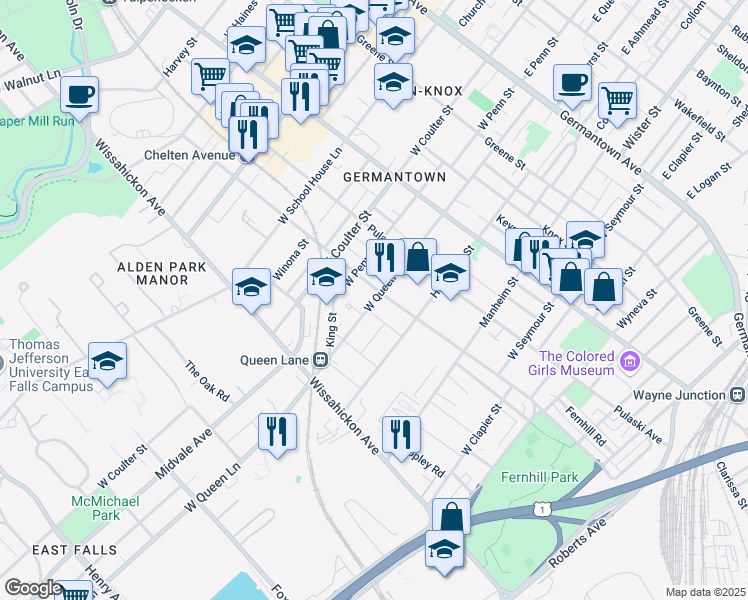 map of restaurants, bars, coffee shops, grocery stores, and more near 427 West Bringhurst Street in Philadelphia