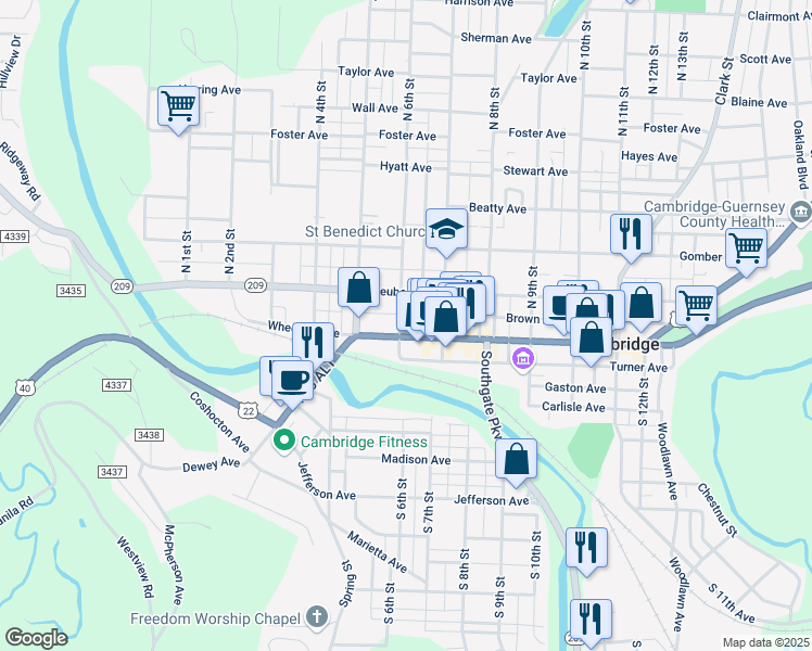 map of restaurants, bars, coffee shops, grocery stores, and more near 626 Wheeling Avenue in Cambridge