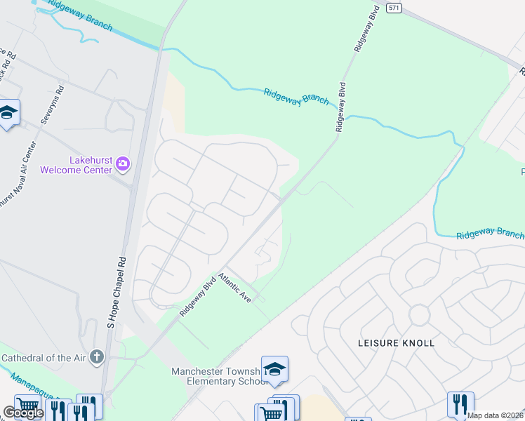 map of restaurants, bars, coffee shops, grocery stores, and more near 3 Peterborough Lane in Manchester Township