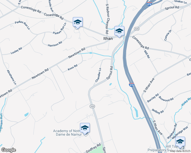 map of restaurants, bars, coffee shops, grocery stores, and more near 516 Chandler Lane in Villanova