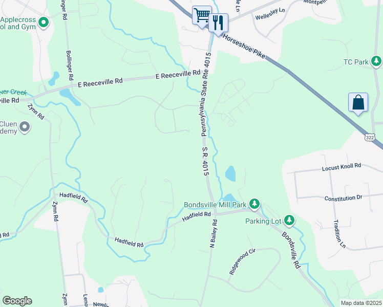 map of restaurants, bars, coffee shops, grocery stores, and more near 2022 Bondsville Road in Downingtown