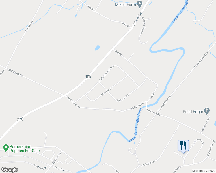 map of restaurants, bars, coffee shops, grocery stores, and more near 65 Nursery Lane in York