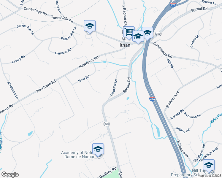 map of restaurants, bars, coffee shops, grocery stores, and more near 516 Chandler Lane in Villanova