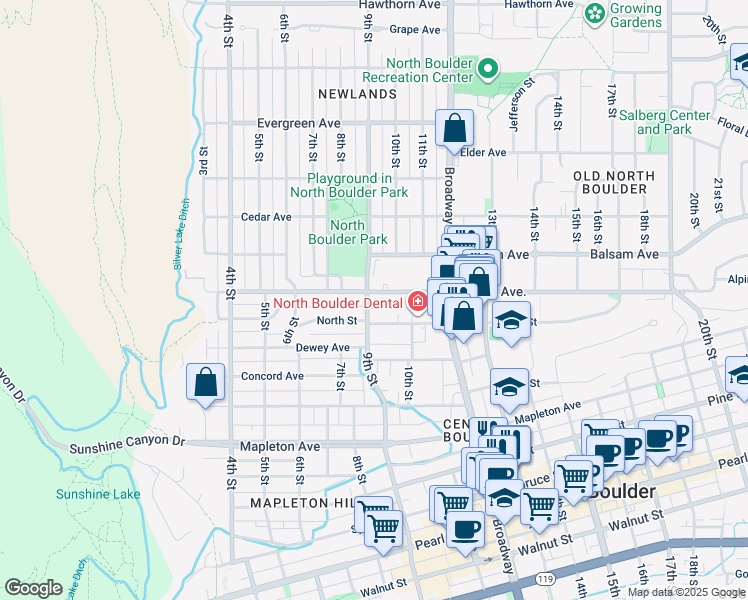 map of restaurants, bars, coffee shops, grocery stores, and more near 2650 9th Street in Boulder