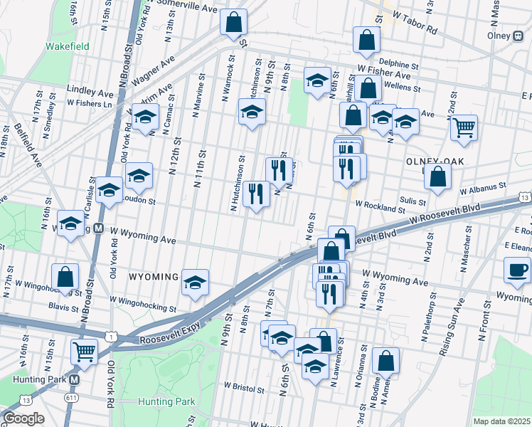 map of restaurants, bars, coffee shops, grocery stores, and more near 4813 North 8th Street in Philadelphia
