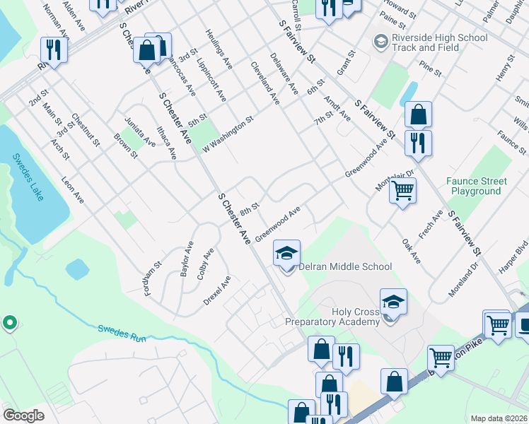 map of restaurants, bars, coffee shops, grocery stores, and more near 605 8 Street in Riverside